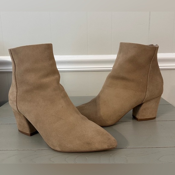 Steve Madden Sz 8 Women's Leather Suede Tan Ankle Boots Pointed Toe Booties - Picture 4 of 10